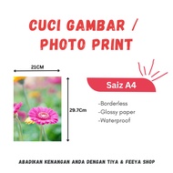 Cuci gambar / photo print / printing  A4 size/ Saiz A4