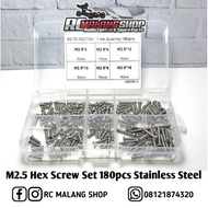 Bolt Button Head Hex Screw Set lMur M2.5 180pcs Stainless Steel MN D90 MN99S WPL
