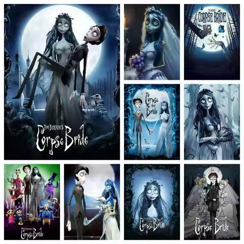 5D DIY Diamond Painting Tim Burton Corpse Bride Movie Horror Skull Bride Emily Victor Photo Art Cros