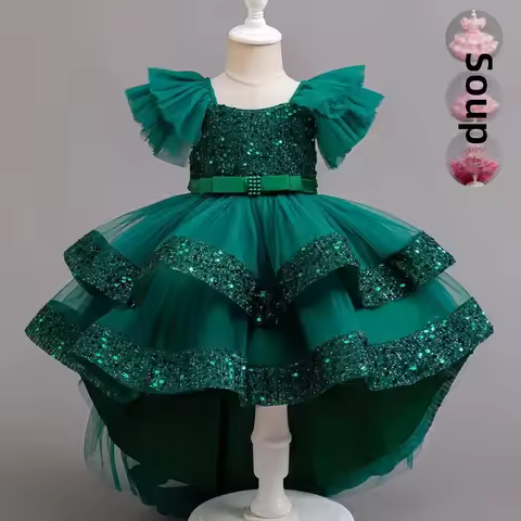 Princess Dress for Girls Glitter Trail Birthday Party Performance Piano Concert Dress Children's Clo
