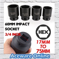 3/4 INCH X 60MM BLACK HEX IMPACT SOCKET BOX SOCKET 17MM TO 75MM  IMPACT WRENCH ADAPTER AUTOMOTIVE TO
