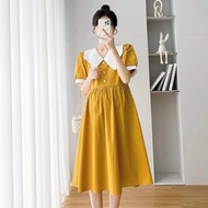 (45-100kg)Váy bầu bigsize màu vàng phối cổ cực xinh