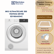 Electrolux EDV804H3WC 8kg Venting Dryer with ReverseTumbling & Sensor Dry | 2y Warranty