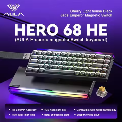 AULA HERO 68 HE E-sports Gaming Magnetic Switch Keyboard 60% Wired RGB Hot Swap 8K Return Rate Custo