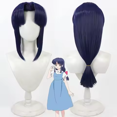 Anime Ranma 1/2 Akane Tendo Cosplay Costume Wig Dark Blue Heat-resistant Synthetic Hair Halloween Pa