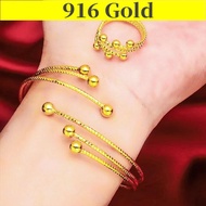 Gold 916 Original Malaysia Bracelet Ring Set Women's Fashion Bangle Birthday Gift for Women Rantai Tangan Emas Korea Cop 916 Gelang Tangan Perempuan Viral Murah Emas Bangkok Original Cop 916