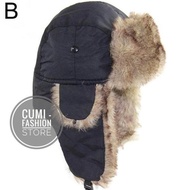 Unisex winter hat Russian ski hat black bomber fur