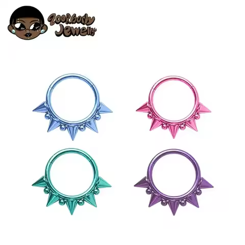 G23 Titanium Nose Piercing Anodized Gothic 14G 16G Pointed Cone Ring Cartilage Tragus Ice Blue Click