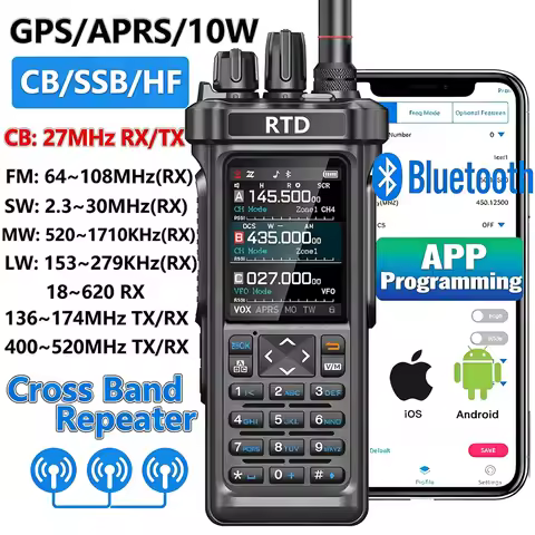 RTD TP-900PRO Walkie Talkie 10W CB 27Mhz Ham Radio CB/SSB/HF Receiver With GPS APRS Bluetooth Progra