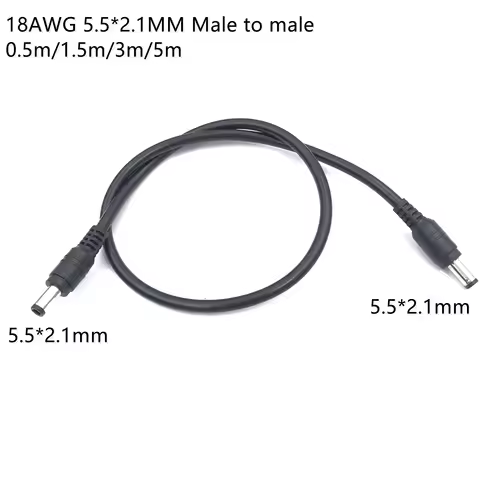 18AWG DC Power Plug 5.5 x 2.1mm Male To 5.5 x 2.1mm Male CCTV Adapter Connector Cable 12V 10A Power 