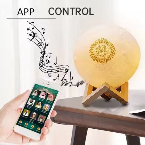 France Stock Muslim Wireless Speaker Bluetooth Colorful Moonlight LED night Light Moon Lamp Quran Sp