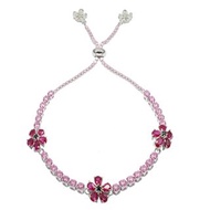 純銀八心八箭鋯石單排手鍊 - 野莓花(紅色)