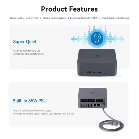 Beelink EQi12 Intel Core i7-12650H Mini PC LPDDR5 24GB RAM 1TB 2SSD WiFi6 BT5.2 4K HD Desktop Comput