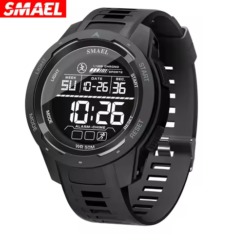 SMAEL Men's Fashion LCD Digital Watches Waterproof Sports Silicone Strap Wristwatch for Man Casual E