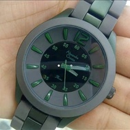 Jam tangan Wanita Alexandre christie 8341 tali rubber hijau abu analog original