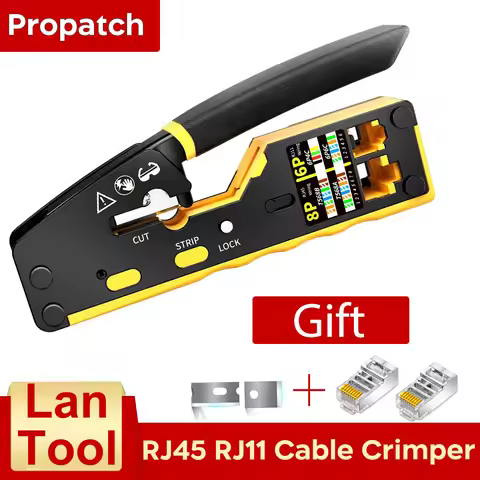 Propatch RJ45 Cat7 Crimp Tool Pass Through Crimper Cutter Modular Plug For Cat7 Cat6a Cat6 Cat5e Pas