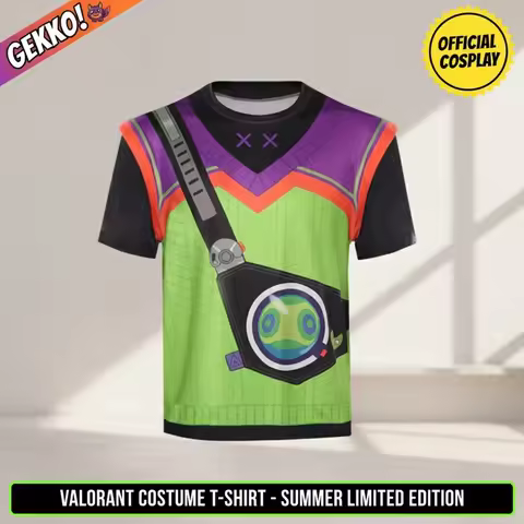 LUII Valorant Gekko Cosplay T-Shirt Men Summer Short Sleeve Top Casual Outfit Halloween Party Costum