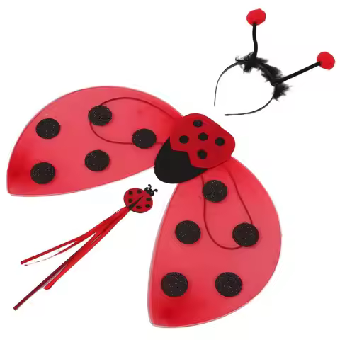 Fashion Red Ladybug Cosplay Costume Foldable Wings Headband Insect-themed Costumes Cute Cartoon Wand