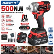 Makwatt 1599V Cordless Impact Wrench 500Nm Electric Wrench Mesin Buka Tayar High Torque