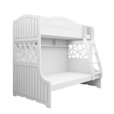 *Wood Double Ladder Bunk Bed for Apartment Home Bedroom Mother-In-Law Children School Use-Modern Whi