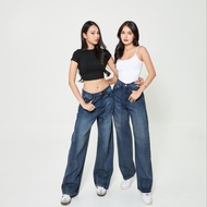 ยีนส์ Nammon Jeans NM21 กางเกงยีนส์กระบอกใหญ่เรียบเดินด้ายเเดง รุ่น Buddy cherry brown - ผ้าไม่ยืด