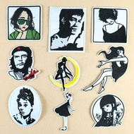 Black White Character Embroidery Moon Girl Bruce Lee Japanese Girl Adhesive Unique Costume Accessori