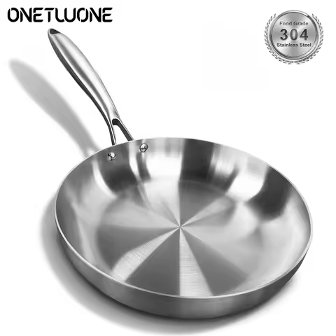 304 Stainless Steel Frying Pan, NonStick Pan Fried Steak Pot Uncoated Kitchen Cookware For Gas Stove