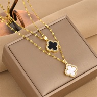 Titanium 18K gold reversible clover necklace N16