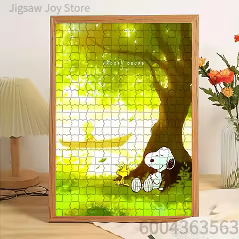 Paper Jigsaw Puzzle Snoopy & Woodstock Under Tree Sunny Green Forest Scene Artwork Brain Teaser