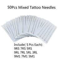 50Pcs Mixed Tattoo Needles Disposable Tattoo Needles Assorted Liners and Shaders with 3RL 5RL 7RL 9R