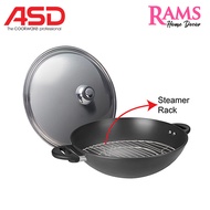 ASD 36cm Induction Hard Anodized Steamer Wok Pan with Stainless Steel Cover / Induction Chef Wok / M