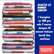 plastik es mambo sablon 100 pcs 3 warna sablon dan 15 tulisan yang lucu2