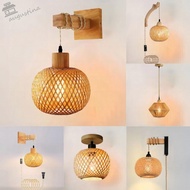 AUGUSTINA Bamboo Lantern Wall Lamp, Natural Rattan Hand-Woven Rattan Wicker Chandeliers, Wall Light 