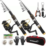 【Japan Direct】【2-piece set】Fishing set, 2.1m casting rod, carbon rod, spinning reel, pliers, grip, g