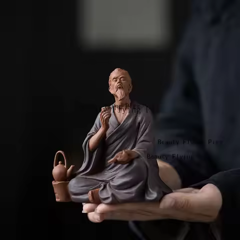 Chinese Historical Figures Statue Ceramic Purple Sand Craft sculpture Home Room office Tea Set Decor