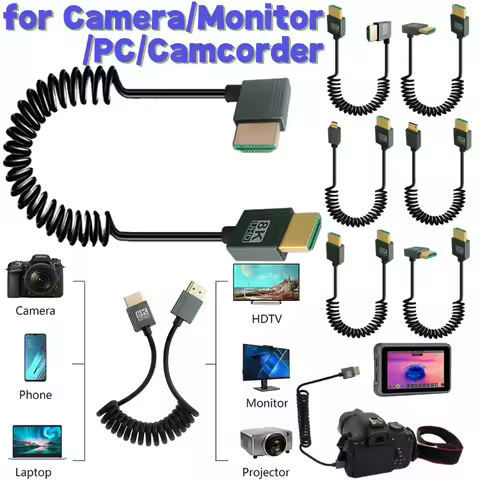 8K Ultra HD HDMI-Compatible To HDMI-Compatible Coiled Cable Male To Male HDMI-Compatible To Mini/Mic