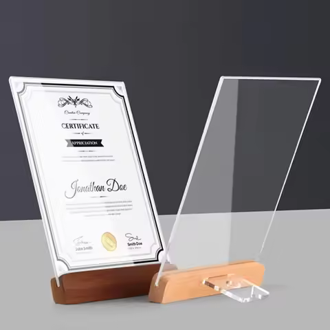 Acrylic Photo Frame Holder Transparent A4/A5/A6 Picture Certificate Camp Poster Display Stand Wooden