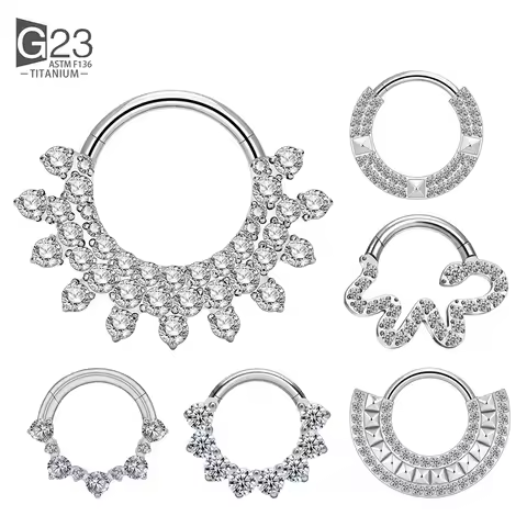 Astm F136 Titanium Oor Neus Pierc Kraakbeen Oorbel Piercing Cz Verharde Zijringen Segment Hoepels Cl
