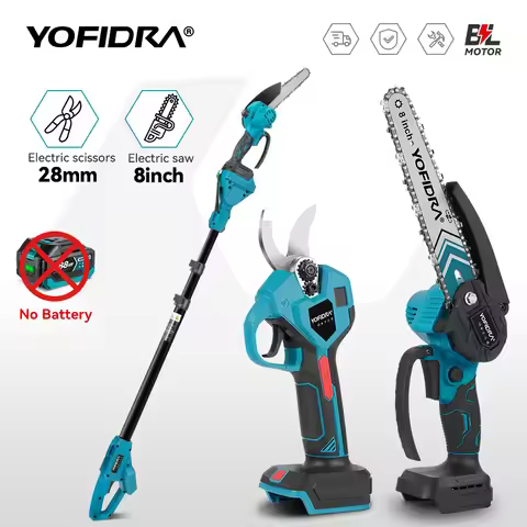 YOFIDRA Brushless Electric High Branch 8 Inch Chainsaw & ​32MM Scissors Garden Tool With Telescoping