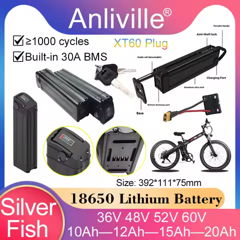 Silver Fish 36V/48V/52V/60V 10Ah 12Ah 15Ah 20Ah Lithium Battery Pack 1000W Motor 30A BMS for Folding
