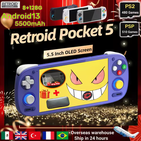 Retroid Pocket 5 RP5 Retro Handheld Game Console Video Game Consoles SD865 8G+128G Android13 5.5 Inc