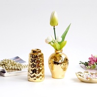 🚓Gold European-Style Embossed Pattern Ceramic Gold Small Vase Desktop Flower Holder European Style Home Decoration