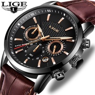 LIGE  New Mens Watches Top Brand Luxury Male Military Sport Watch Men Leather Waterproof Quartz Wristwatch Relogio Masculino