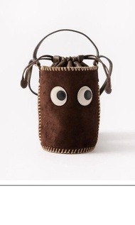 Anya Hindmarch Eyes Mini Suede Leather-Trim Bucket Bag