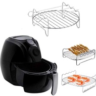 Multifutional Air Fryer Holder Round Roasting Rack For Air Fryer Stainless Steel Double Layer Rack with 3 Skewers Baking Tray Grill Rack