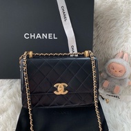 香奈兒 chanel 21A 雙金球 雙金珠 黑色 斜挎 單肩 牛皮