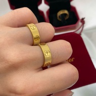 【Best quality】Car 18k gold word print closed ring niche design commuting versatile lady ring AU750 t