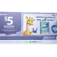 $5 discount voucher 900g Abbott Grow Toddler Growing Up Milk Formula Stage 3 redeem at NTUC / Cold Storage / Giant