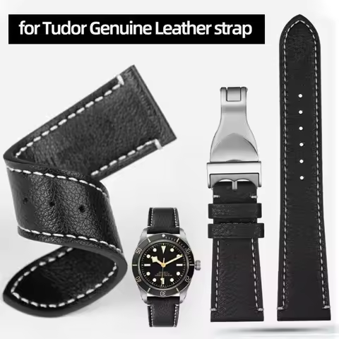 20mm 22mm Genuine Leather Deployment Watch Strap for Tudor Heritage Black Bay 58 Watchband Black Bay
