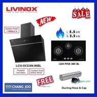 Livinox LCH-OCEAN-90BL Hood + LGH-PINE 3BF-BL Gas Hob